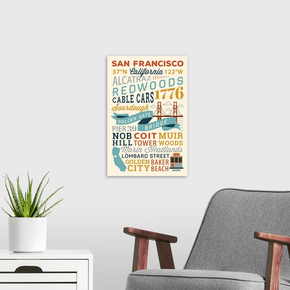 A modern room featuring San Francisco, California - Typography Stacked