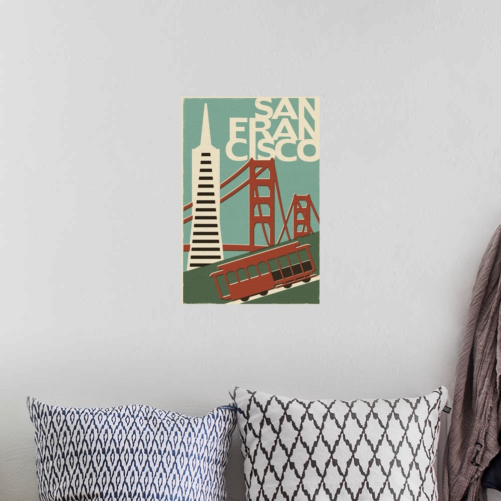 A bohemian room featuring San Francisco, California, Woodblock