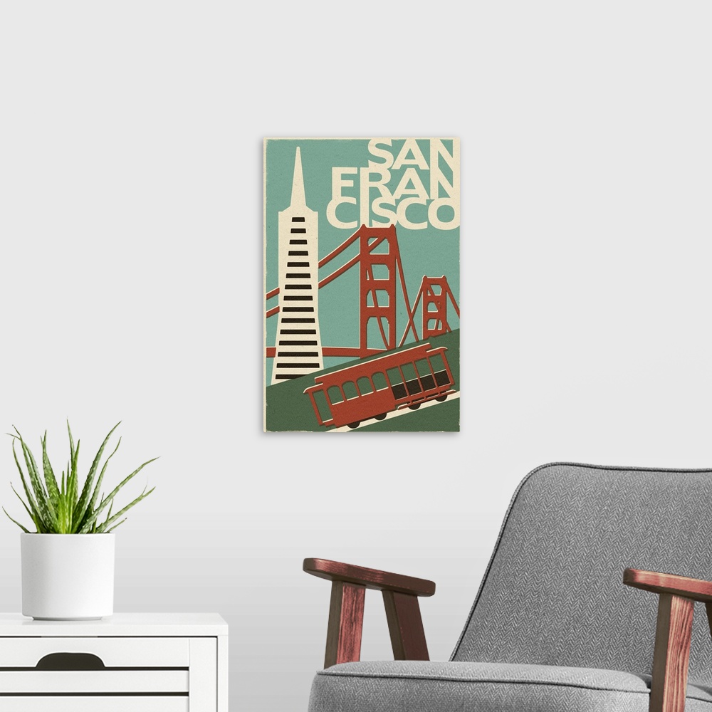 A modern room featuring San Francisco, California, Woodblock