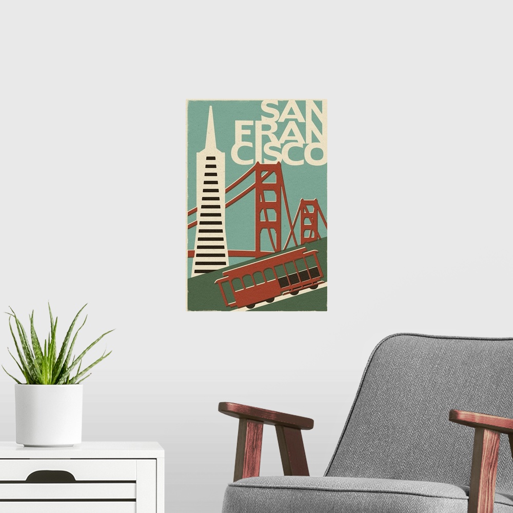 A modern room featuring San Francisco, California, Woodblock