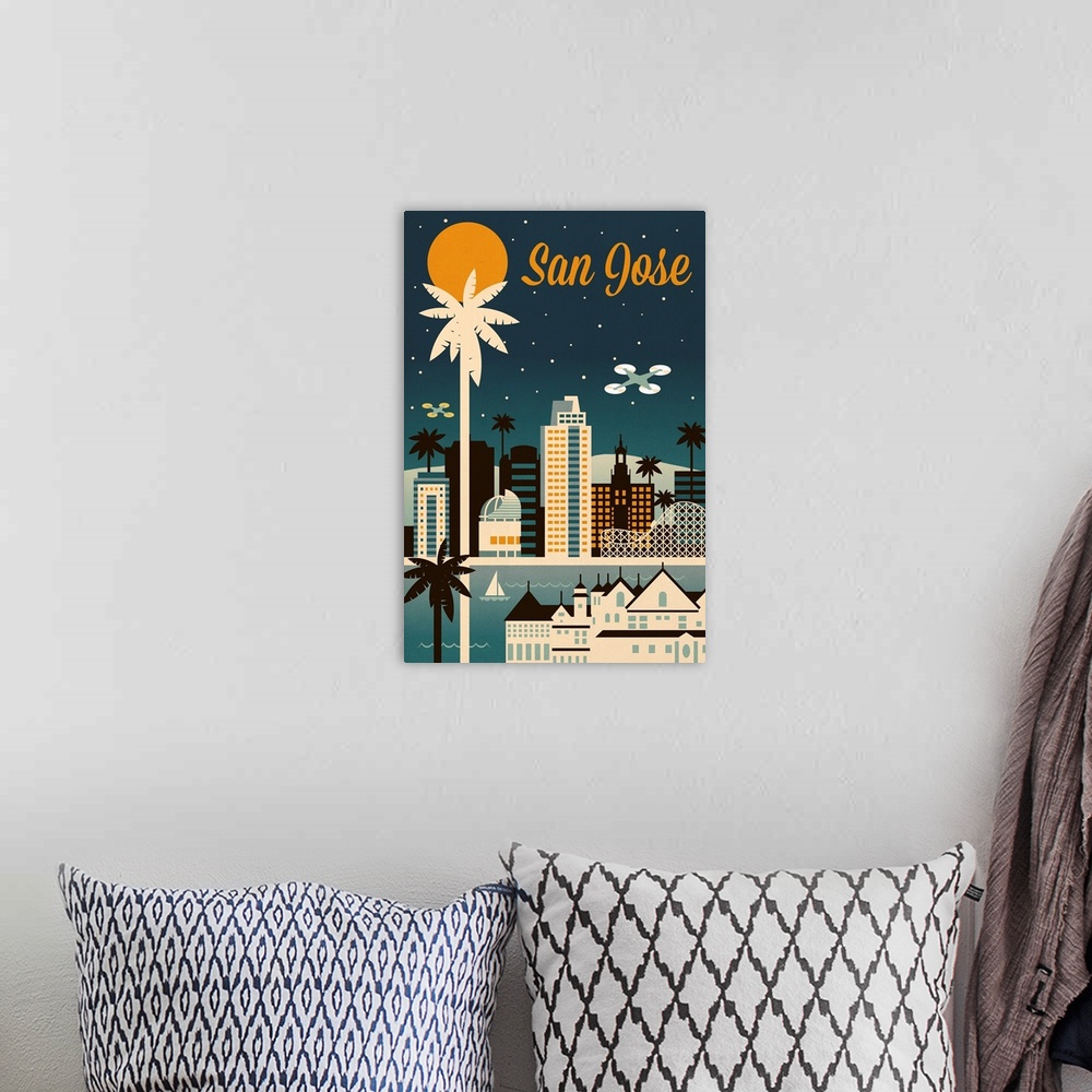 A bohemian room featuring San Jose, California - Retro Skyline Series