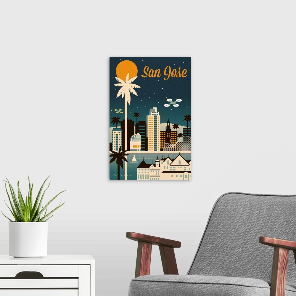 A modern room featuring San Jose, California - Retro Skyline Series
