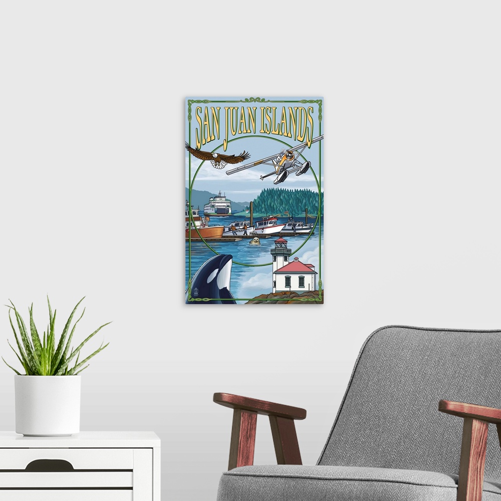 A modern room featuring San Juan Islands, Washington - Montage: Retro Travel Poster