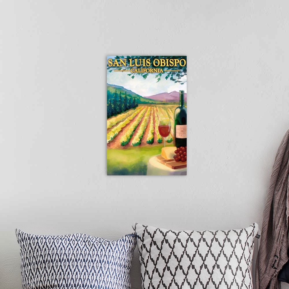 A bohemian room featuring San Luis Obispo, California - Wine Country: Retro Travel Poster
