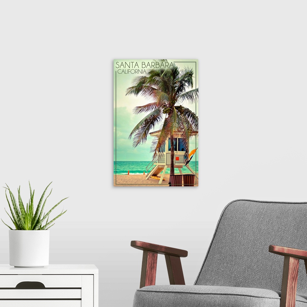 A modern room featuring Santa Barbara, California, Lifeguard Shack and Palm