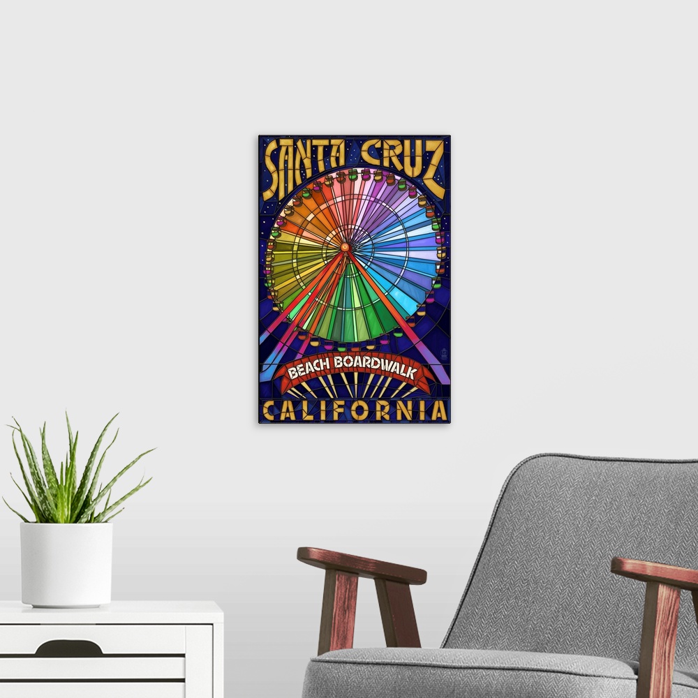 A modern room featuring Santa Cruz, California - Beach Boardwalk Ferris Wheel: Retro Travel Poster