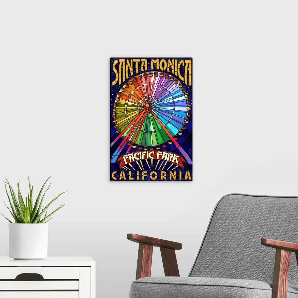 A modern room featuring Santa Monica, California - Ferris Wheel: Retro Travel Poster