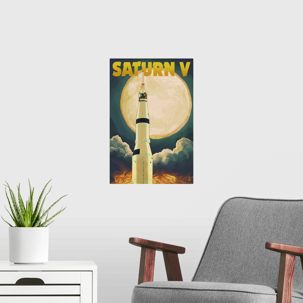 A modern room featuring Saturn V & Full Moon