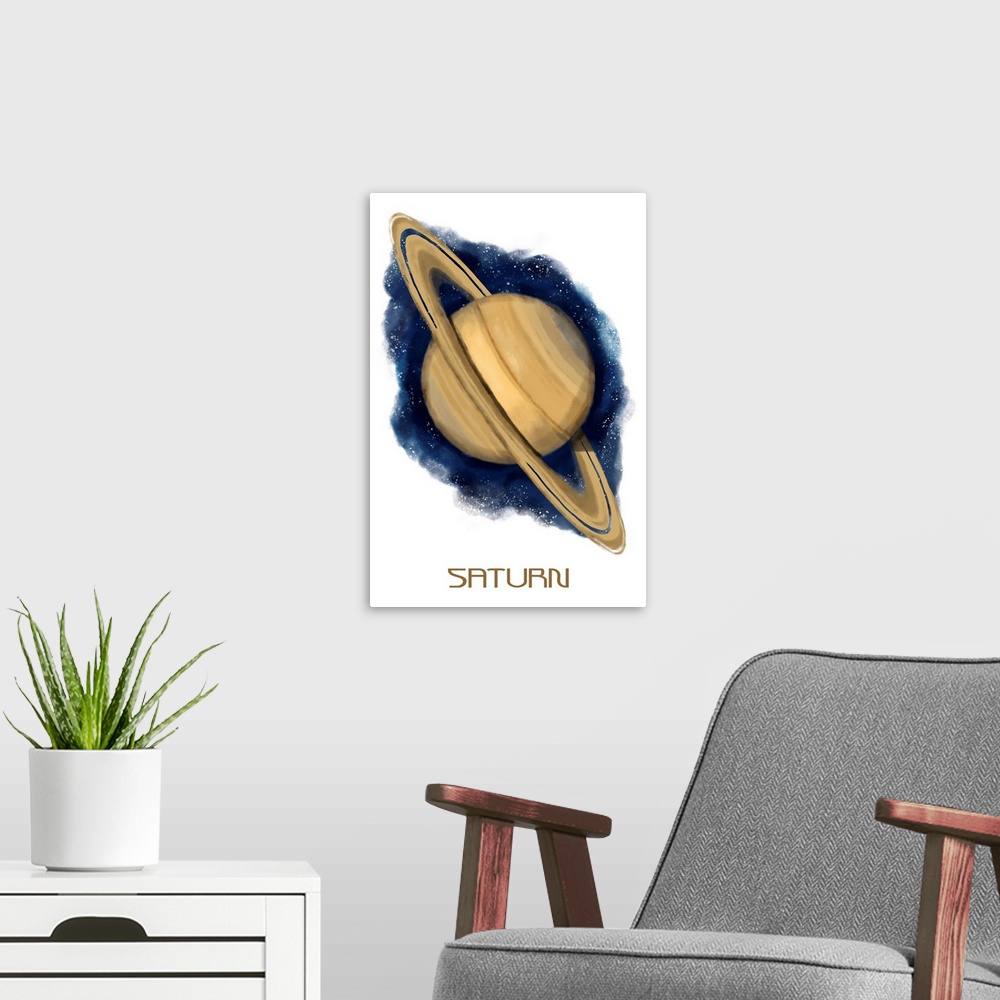 A modern room featuring Saturn - Watercolor