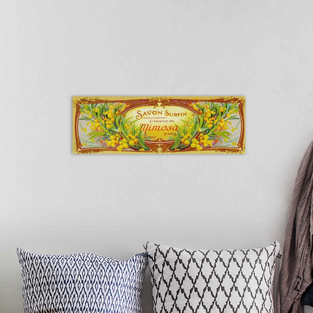 A bohemian room featuring French soap label, Superfine brand.