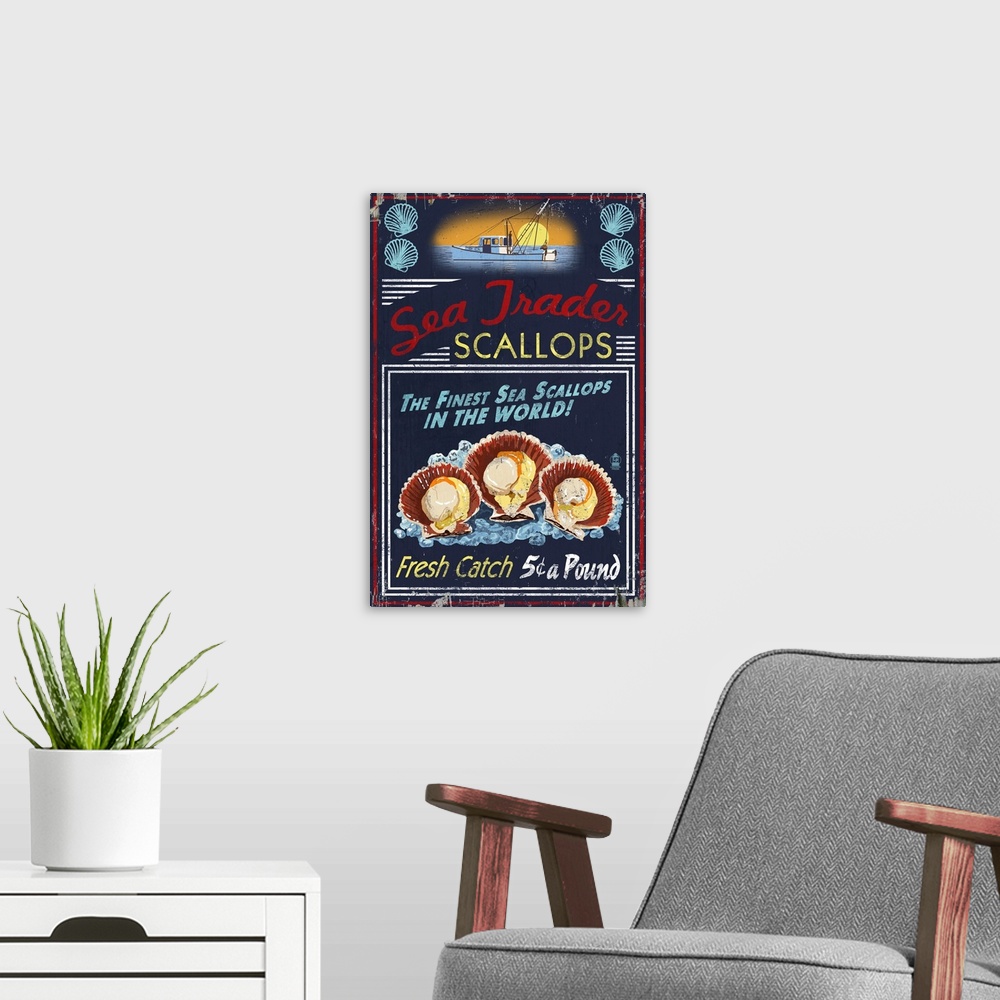 A modern room featuring Scallops, Vintage Sign