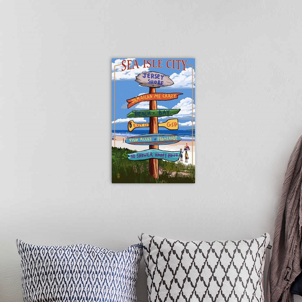 A bohemian room featuring Sea Isle City, New Jersey - Destination Sign: Retro Travel Poster
