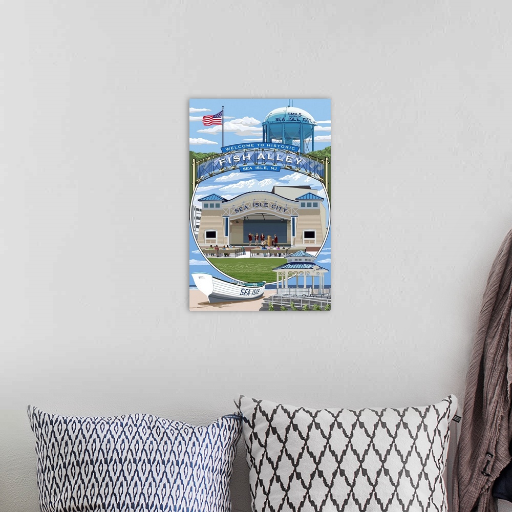A bohemian room featuring Sea Isle City, New Jersey - Montage: Retro Travel Poster