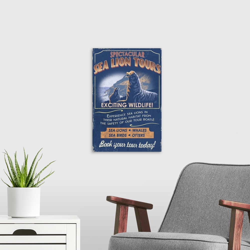 A modern room featuring Sea Lion, Vintage Sign