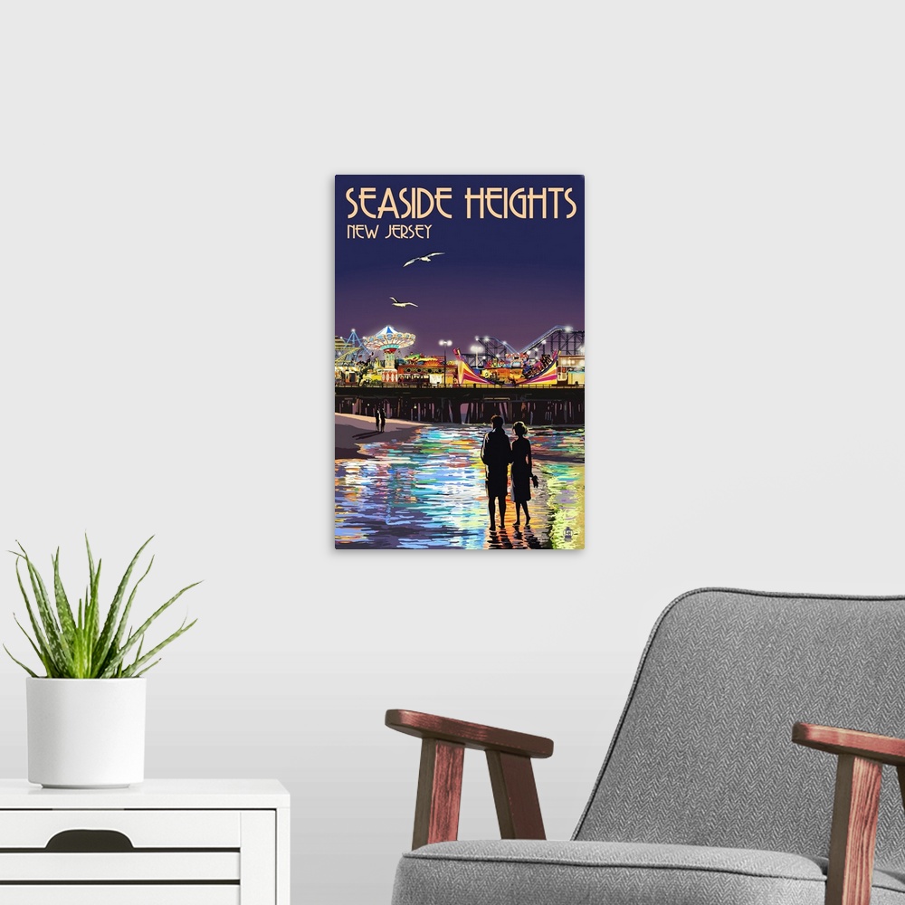 A modern room featuring Seaside Heights, New Jersey - Pier at Night: Retro Travel Poster