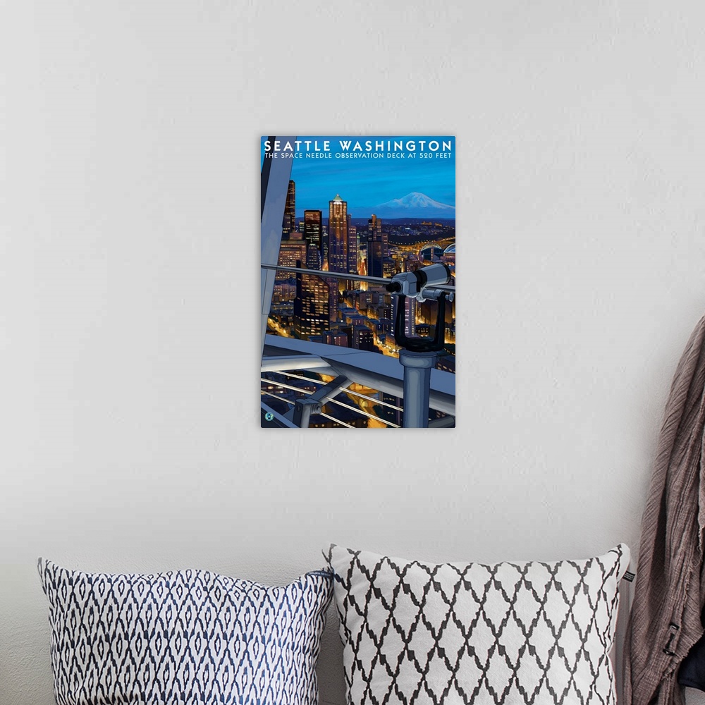 A bohemian room featuring Seattle View from Space Needle: Retro Travel Poster
