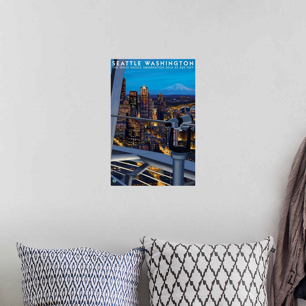 A bohemian room featuring Seattle View from Space Needle: Retro Travel Poster