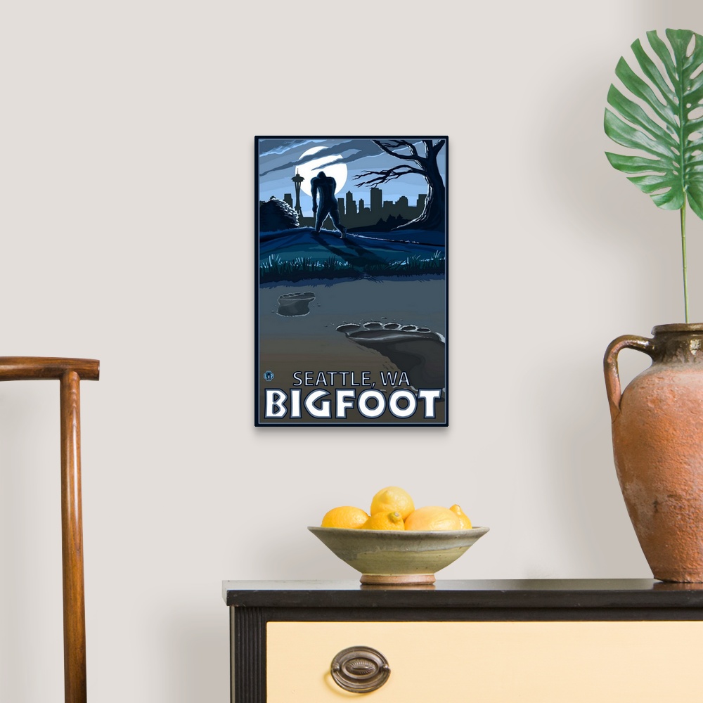 A traditional room featuring Seattle, Washington Bigfoot: Retro Travel Poster
