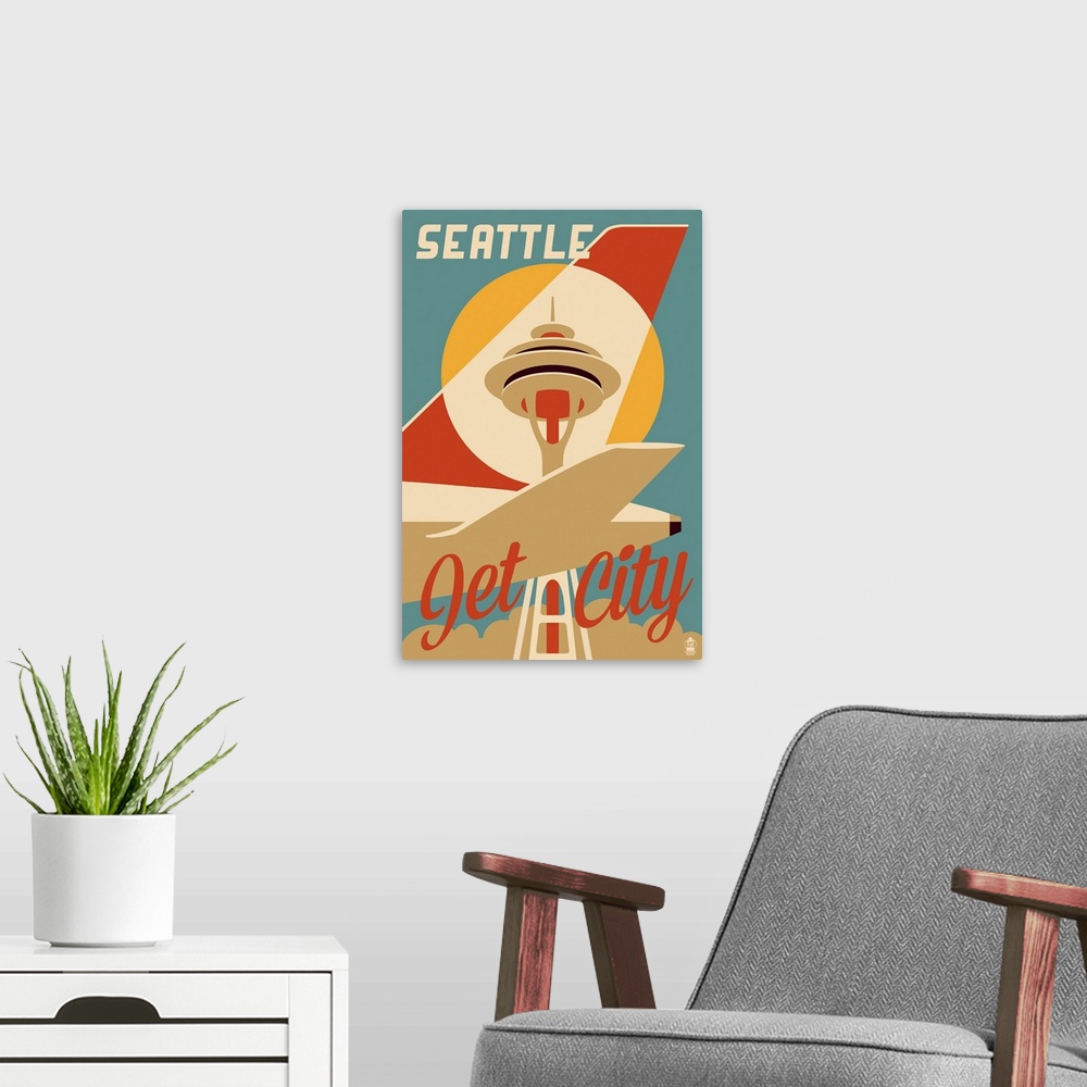 A modern room featuring Seattle, Washington - Jet City