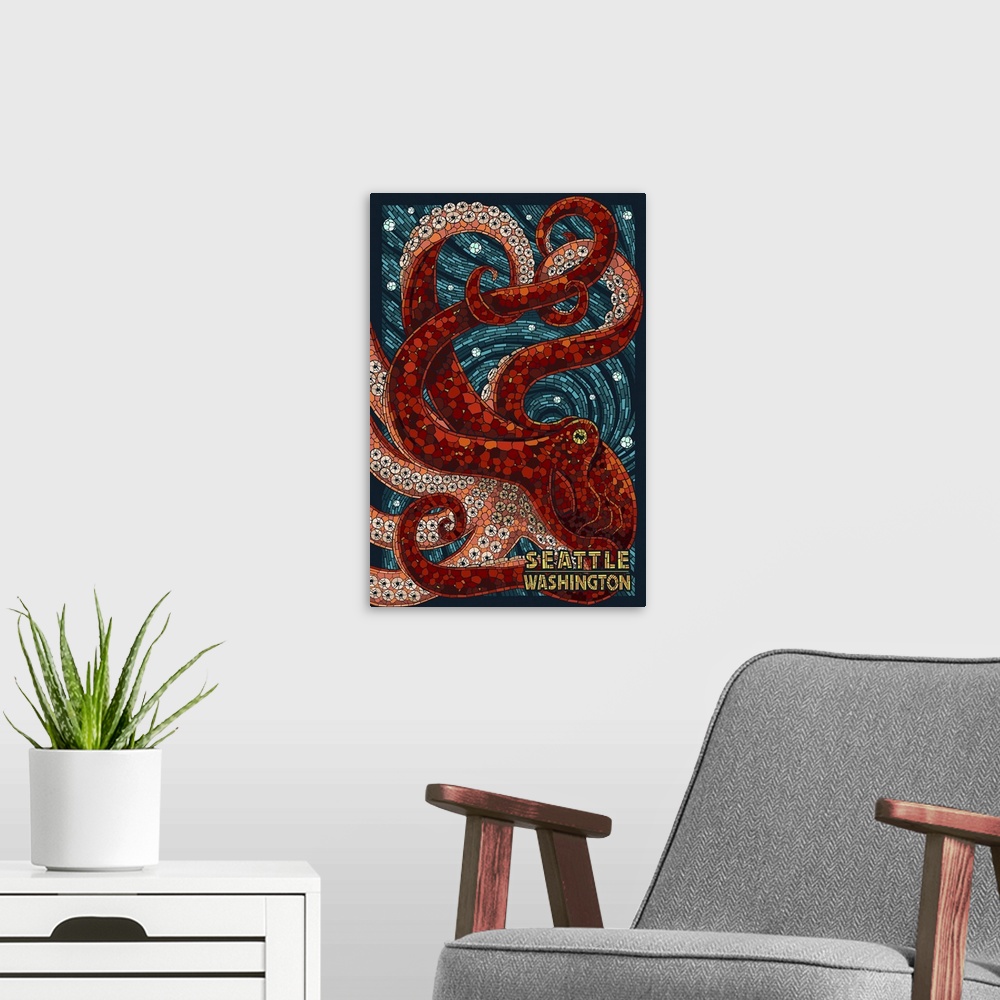 A modern room featuring Seattle, Washington - Octopus Mosaic: Retro Travel Poster