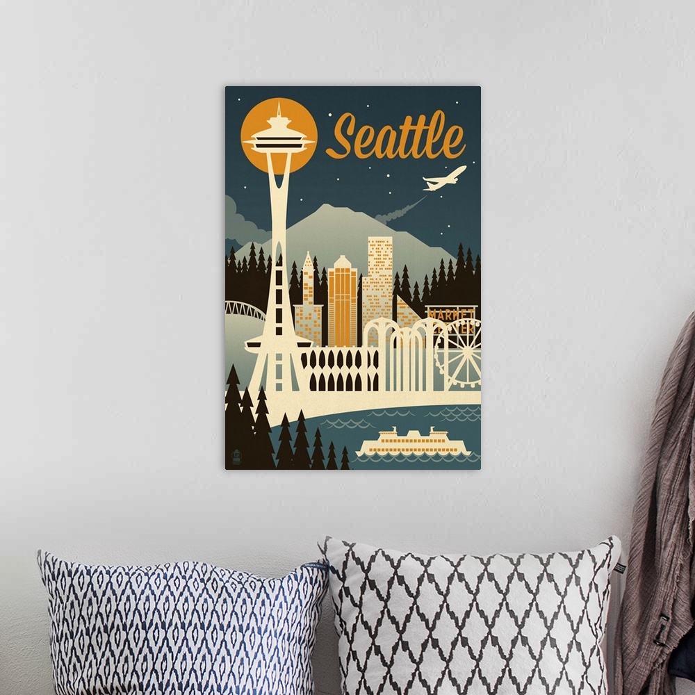 A bohemian room featuring Seattle, Washington, Retro Skyline