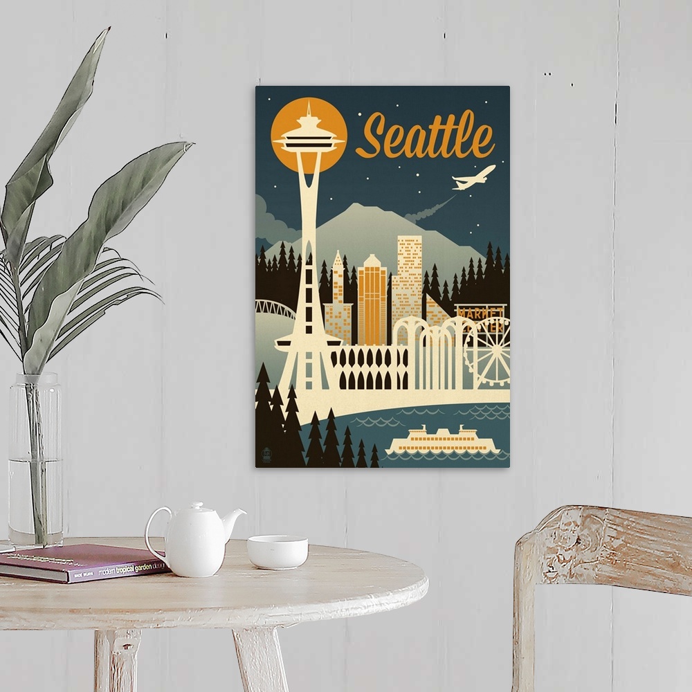 A farmhouse room featuring Seattle, Washington, Retro Skyline