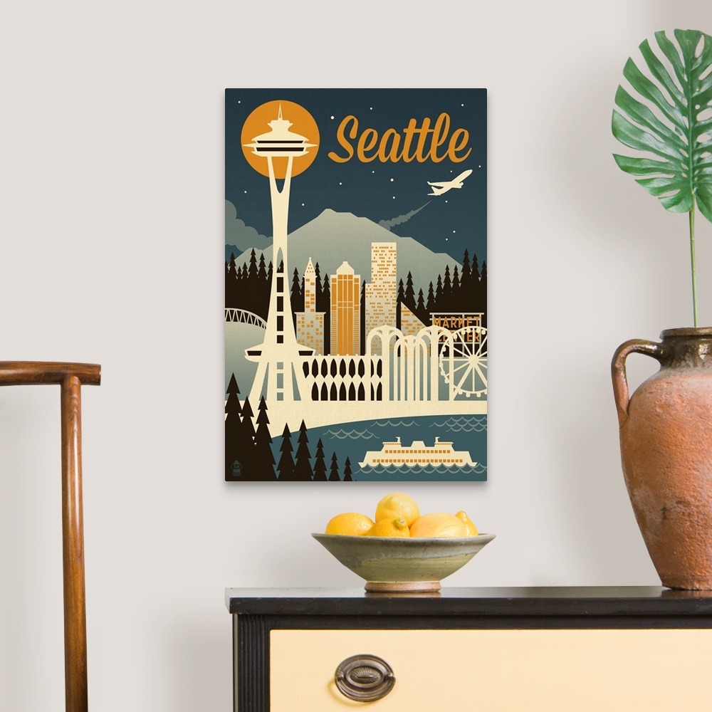 A traditional room featuring Seattle, Washington, Retro Skyline