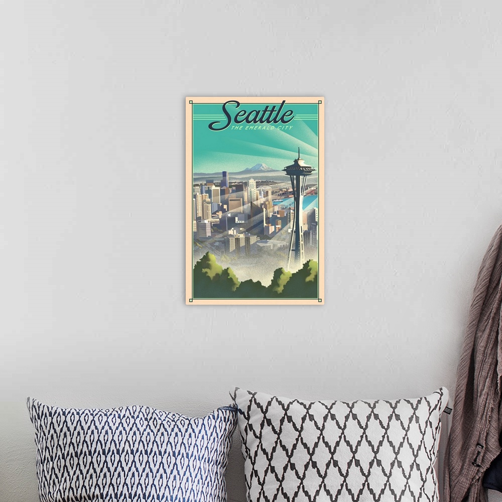 A bohemian room featuring Seattle, Washington - Skyline - Lithograph