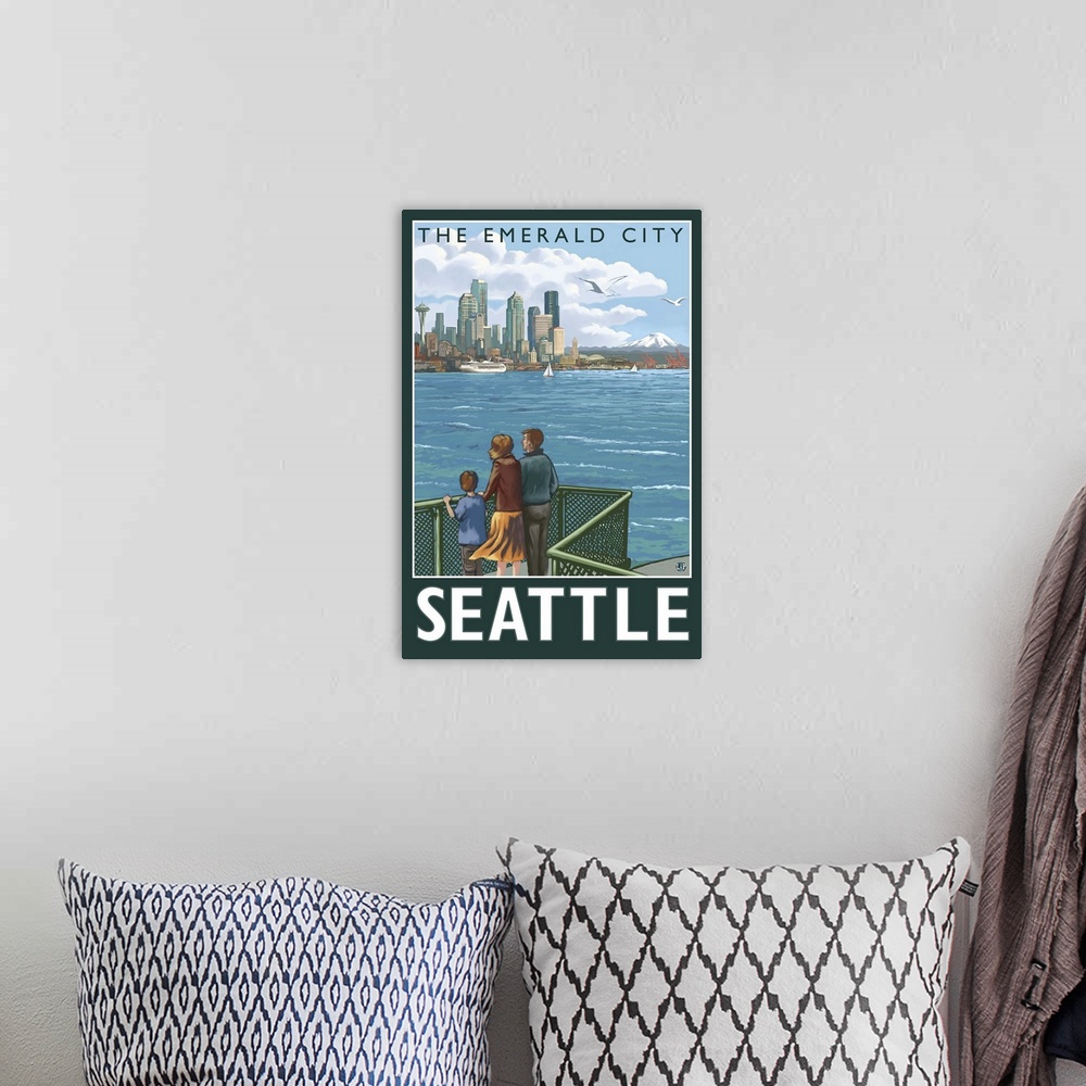A bohemian room featuring Seattle, Washington Skyline: Retro Travel Poster