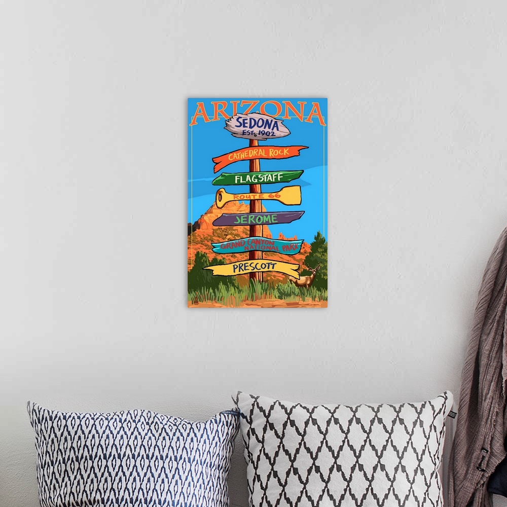 A bohemian room featuring Sedona, Arizona, Destination Signpost