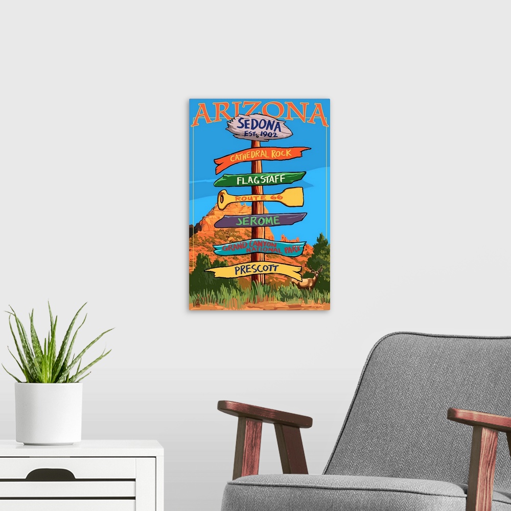 A modern room featuring Sedona, Arizona, Destination Signpost