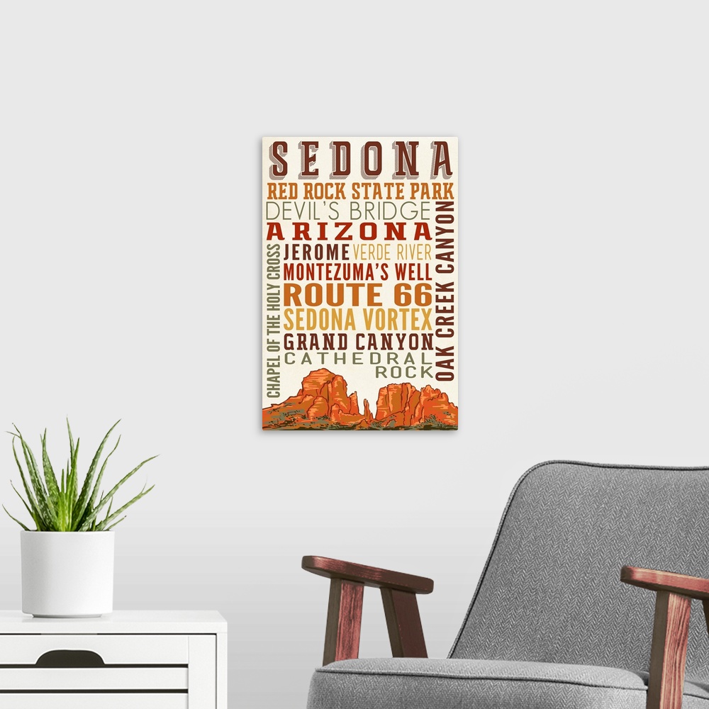 A modern room featuring Sedona, Arizona, Typography