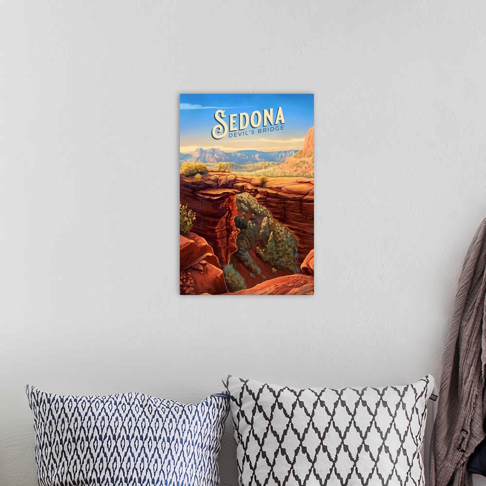 A bohemian room featuring Sedona Devil's Bridge: Retro Travel Poster
