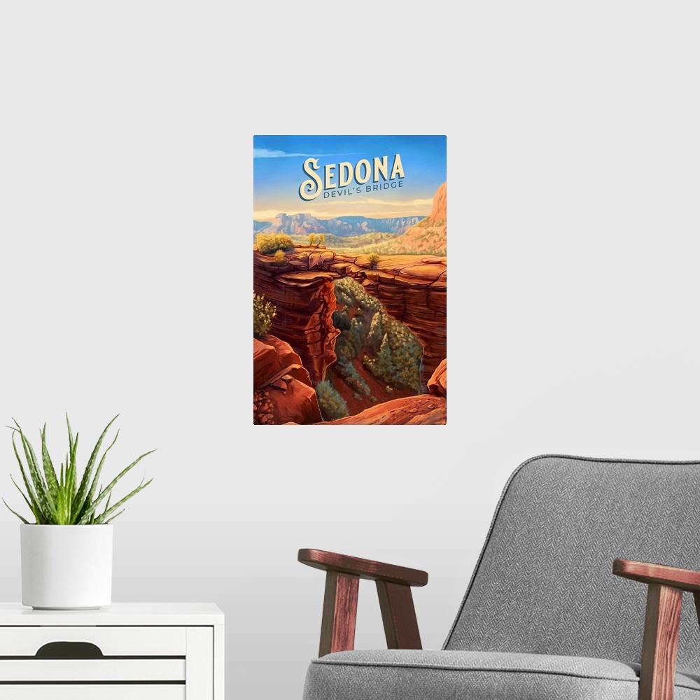 A modern room featuring Sedona Devil's Bridge: Retro Travel Poster