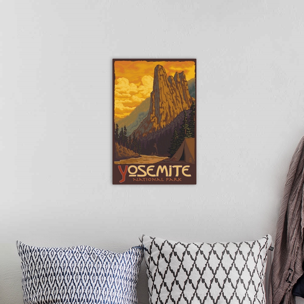 A bohemian room featuring Sentinel Yosemite: Retro Travel Poster