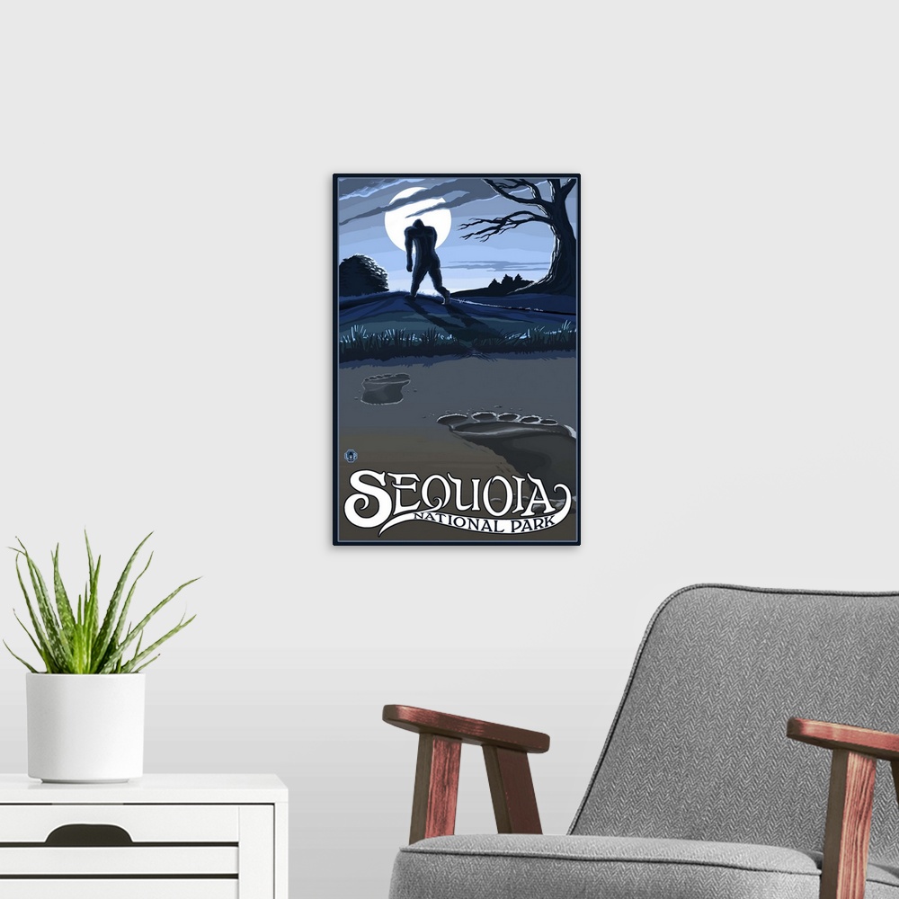 A modern room featuring Sequoia National Park - Bigfoot: Retro Travel Poster