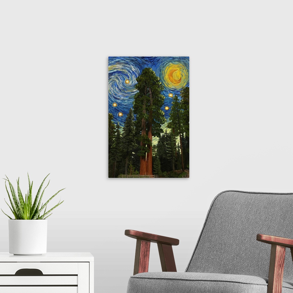 A modern room featuring Sequoia National Park, California - Starry Night National Park Series