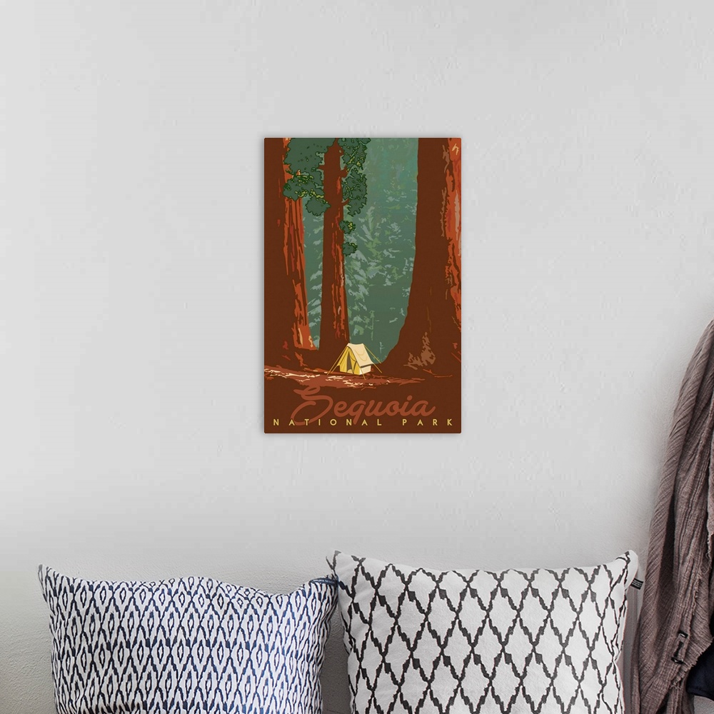 A bohemian room featuring Sequoia National Park, Camping: Graphic Travel Poster