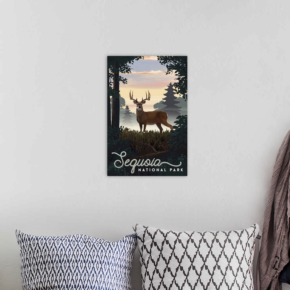 A bohemian room featuring Sequoia National Park, Dear In Meadow: Retro Travel Poster