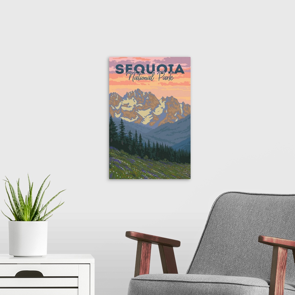 A modern room featuring Sequoia National Park, Mountain Wilderness: Retro Travel Poster