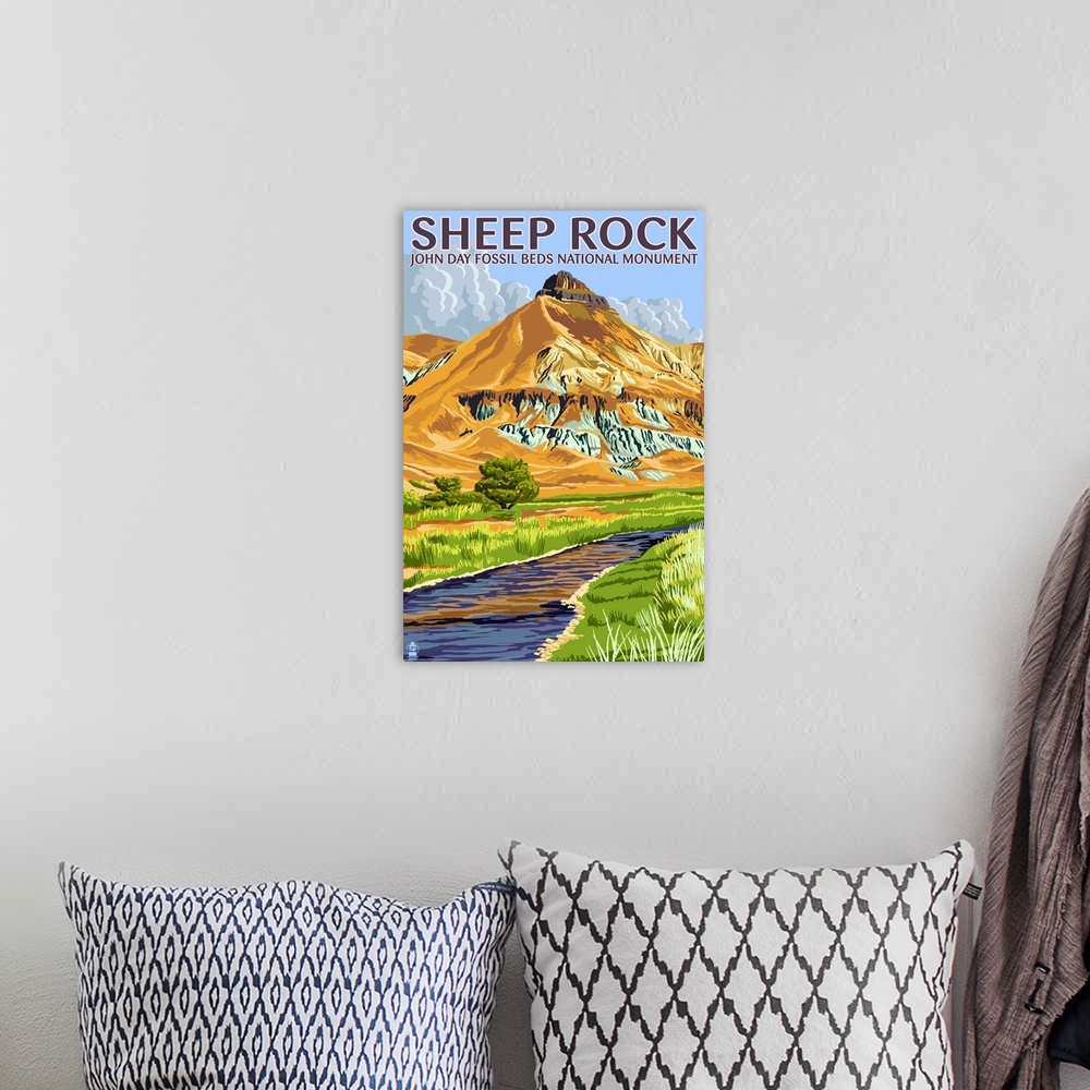 A bohemian room featuring Sheep Rock - John Day Fossil Beds, Oregon: Retro Travel Poster