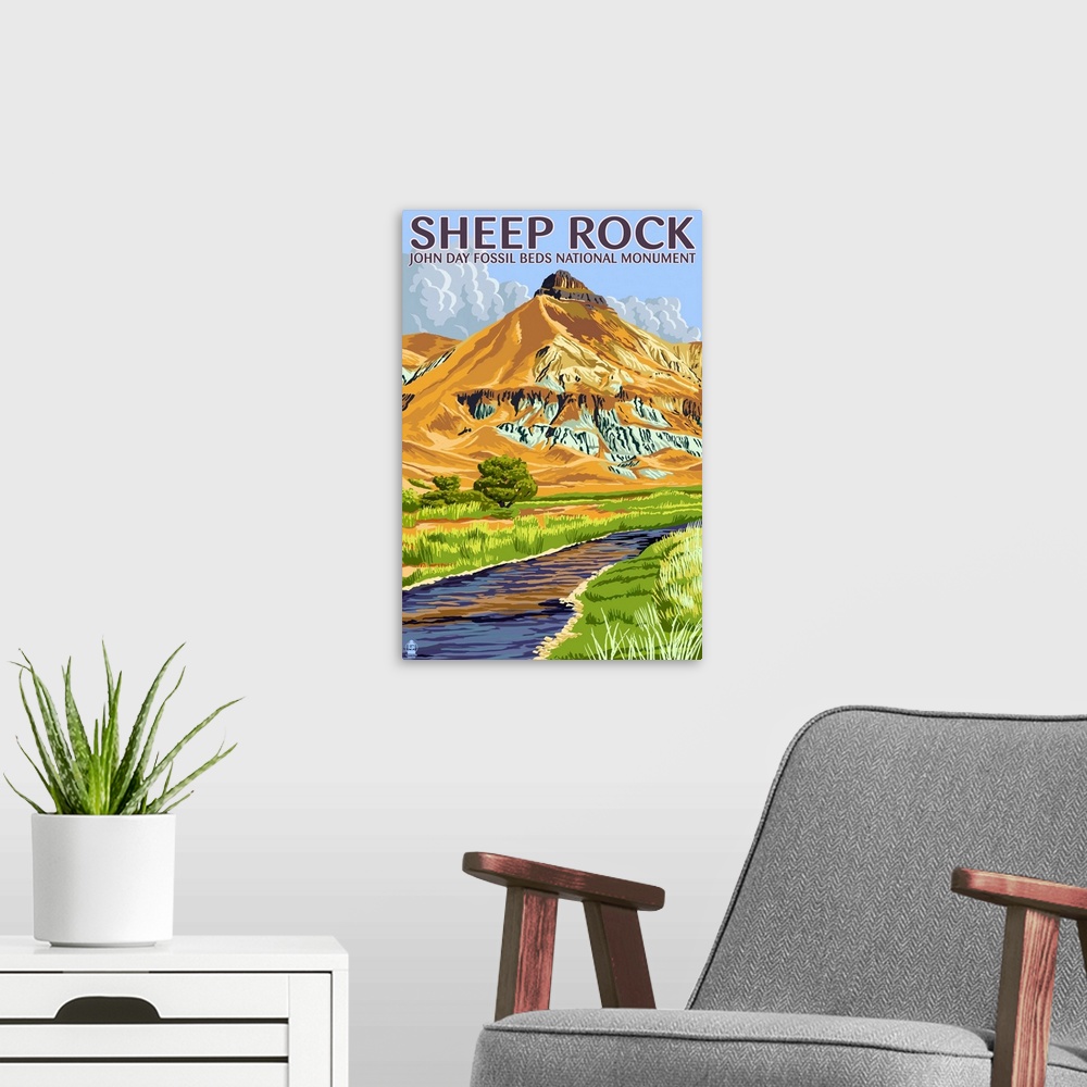 A modern room featuring Sheep Rock - John Day Fossil Beds, Oregon: Retro Travel Poster