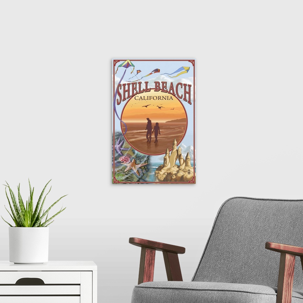 A modern room featuring Shell Beach, California Views: Retro Travel Poster