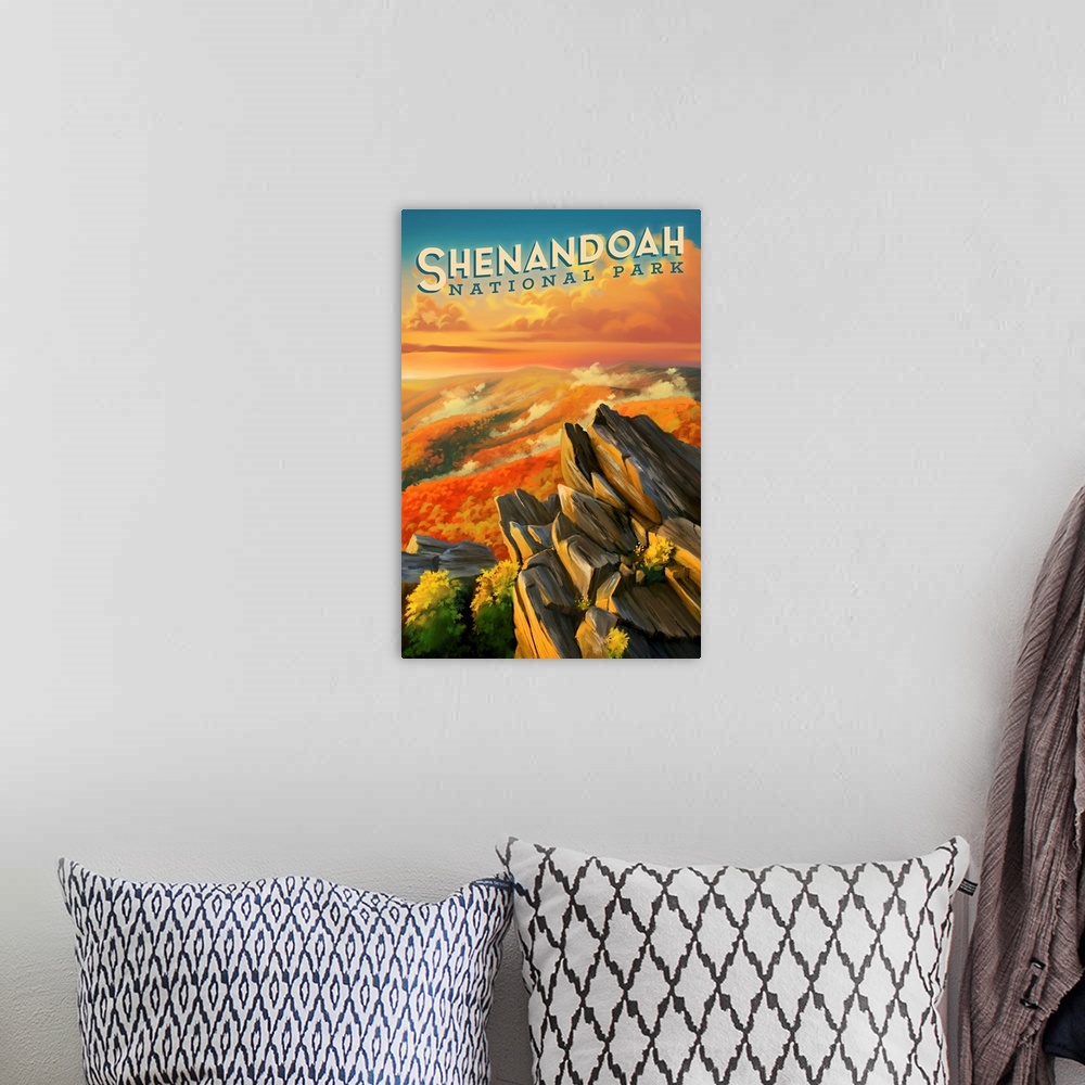 A bohemian room featuring Shenandoah National Park, Natural Landscape: Retro Travel Poster