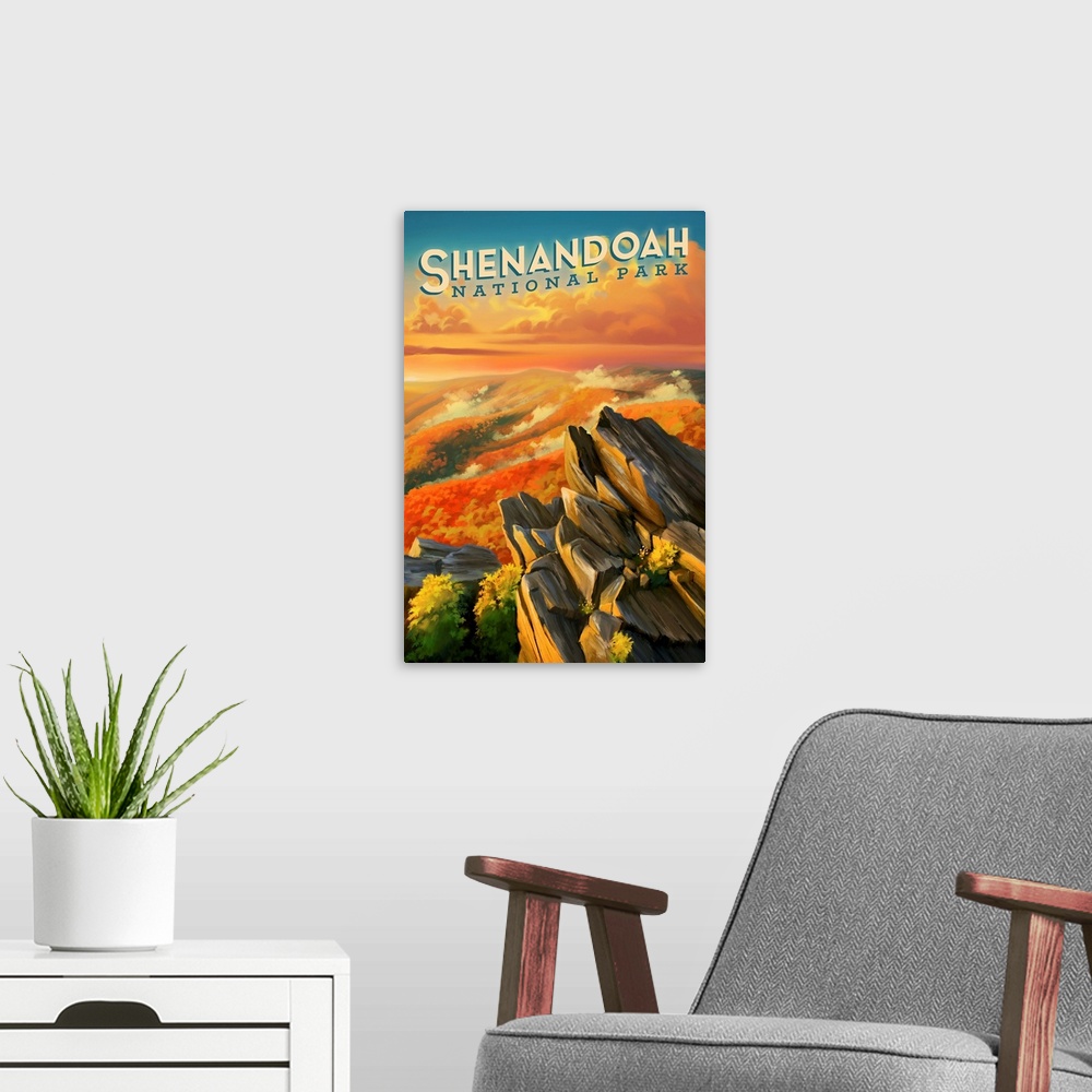 A modern room featuring Shenandoah National Park, Natural Landscape: Retro Travel Poster
