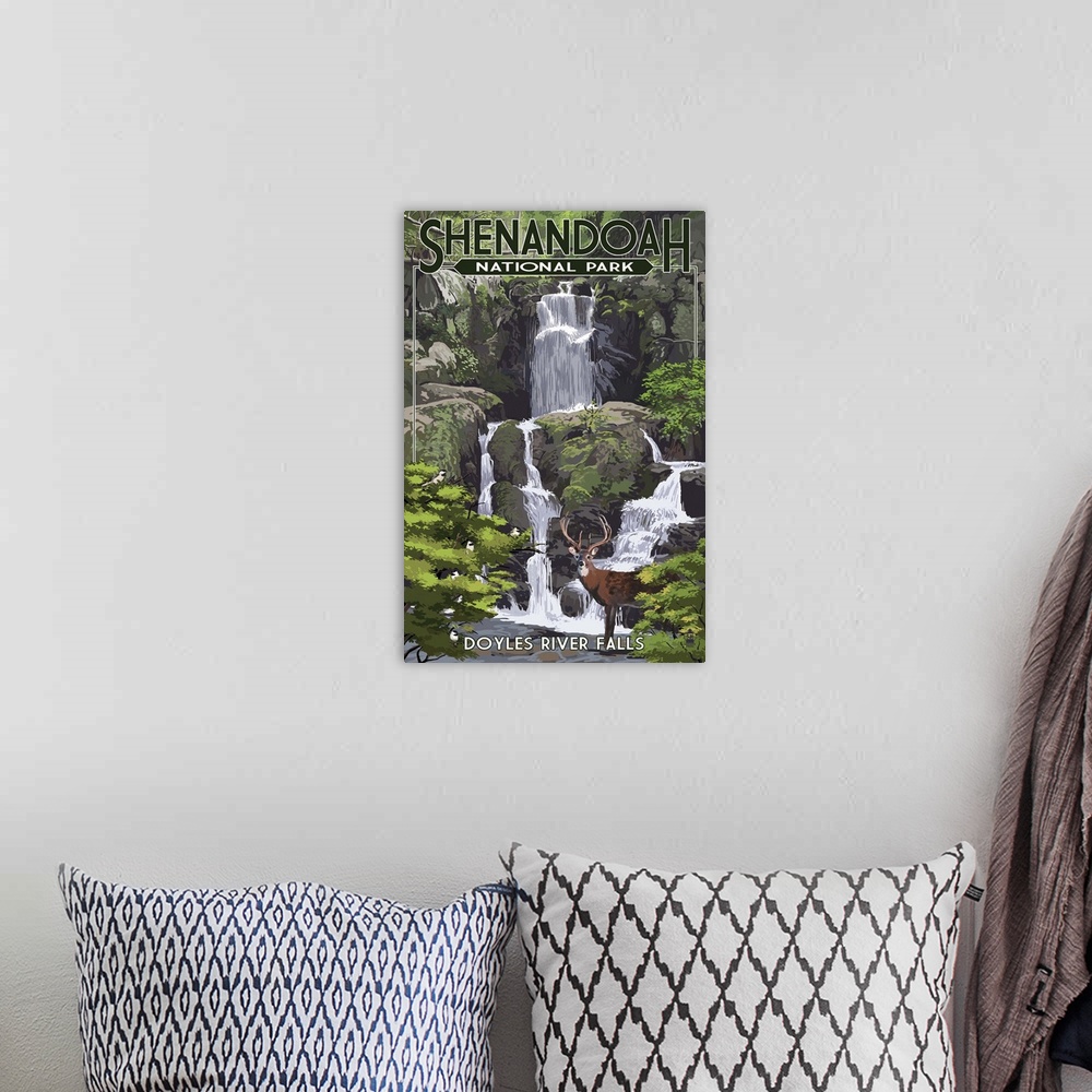 A bohemian room featuring Shenandoah National Park, Virginia - Doyles River Falls: Retro Travel Poster