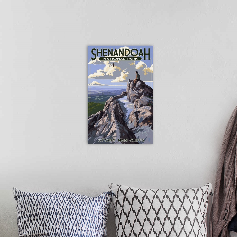 A bohemian room featuring Shenandoah National Park, Virginia - Stony Man Cliffs View: Retro Travel Poster