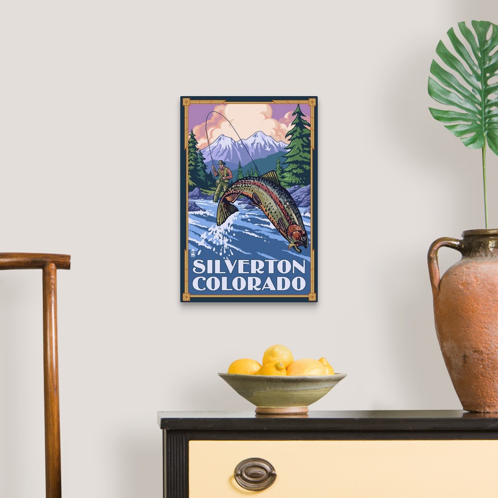 A traditional room featuring Silverton, Colorado - Fishing Scene: Retro Travel Poster