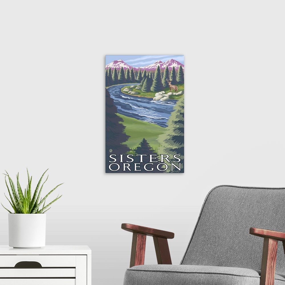 A modern room featuring Sisters, Oregon - No Quilts: Retro Travel Poster