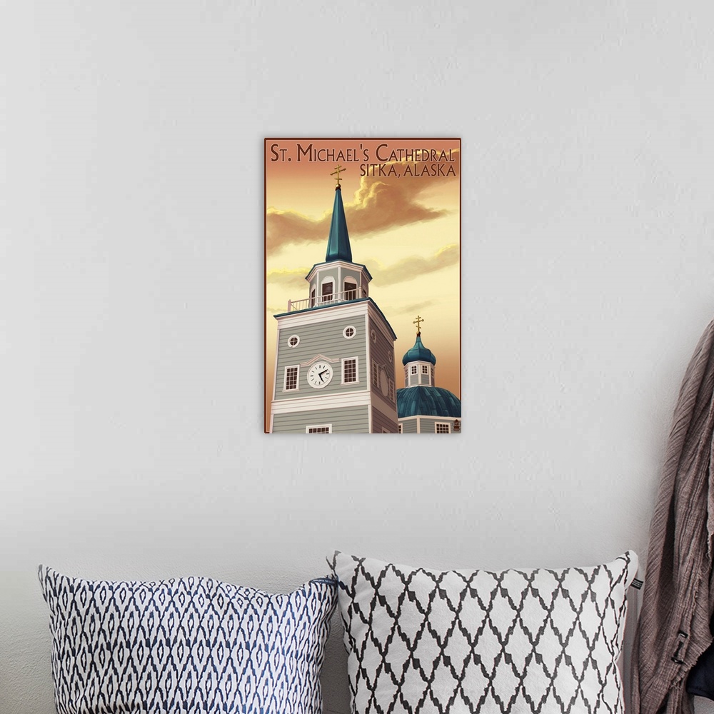 A bohemian room featuring Sitka, Alaska - St. Michael's Cathedral: Retro Travel Poster
